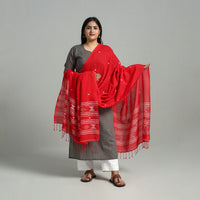 Red - Handloom Cotton Burdwan Jamdani Dupatta 10