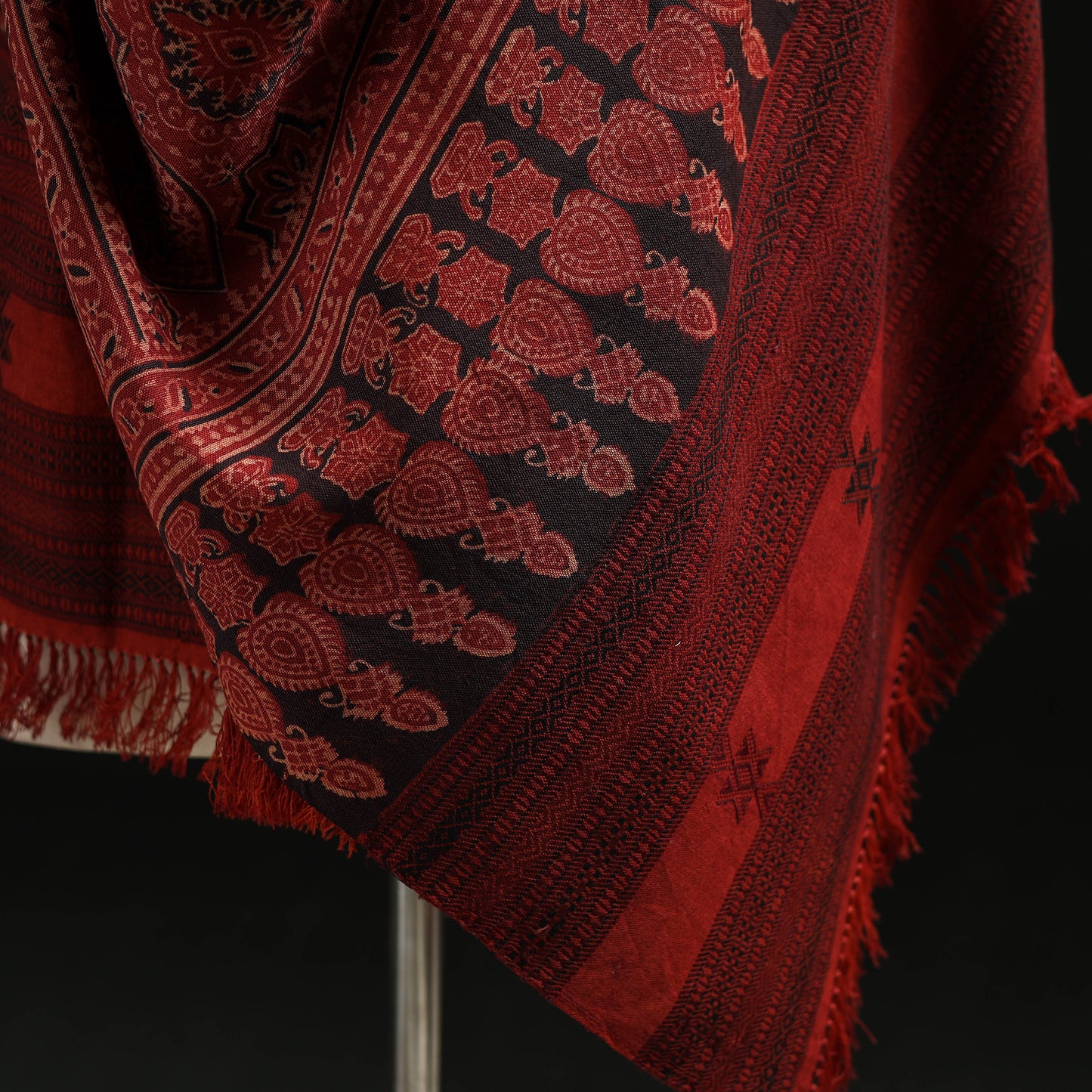 Kutch Handwoven Ajrakh Hand Block Print Merino Wool Shawl  45