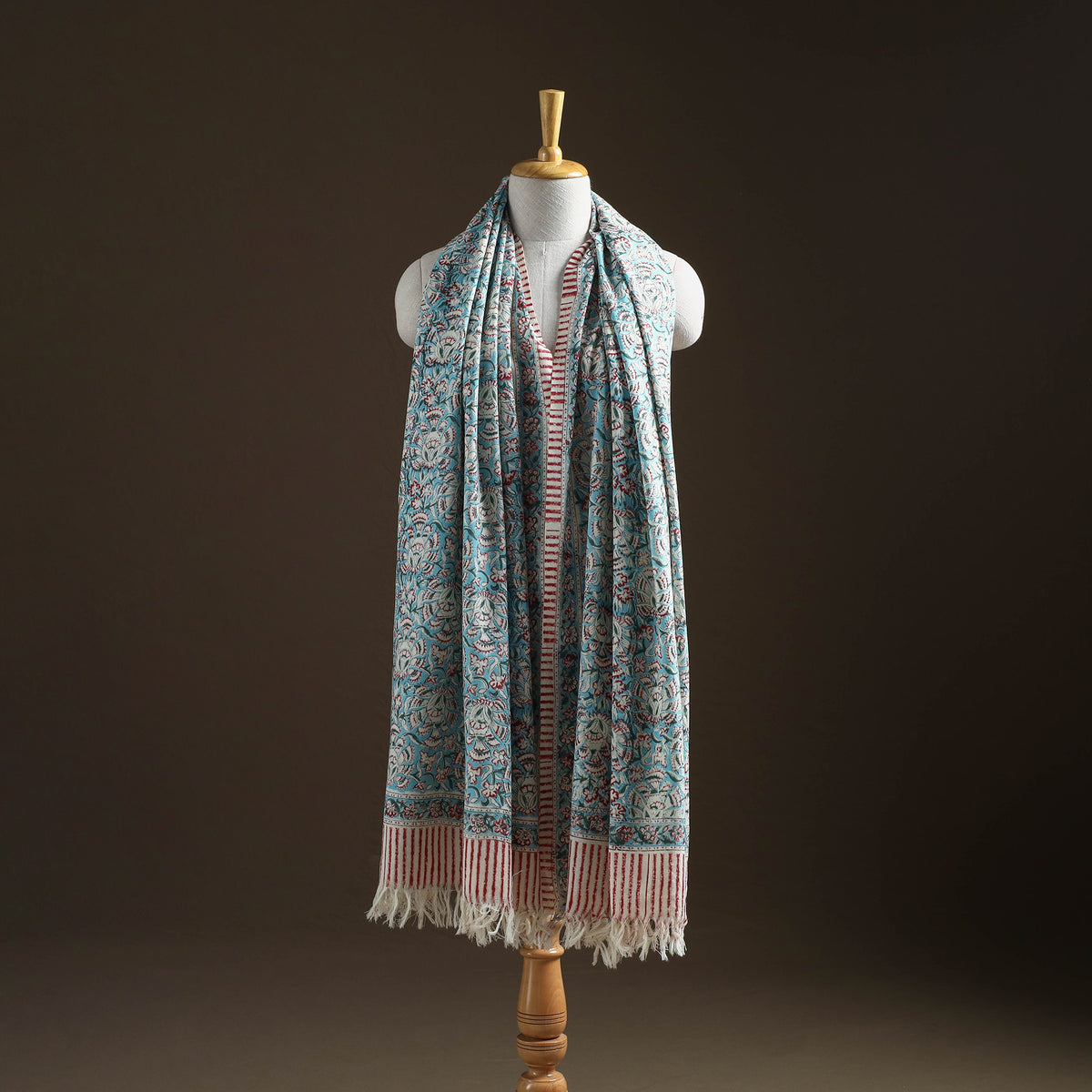 Floral Sanganeri Print Pure Merino Wool Handwoven Shawl 33