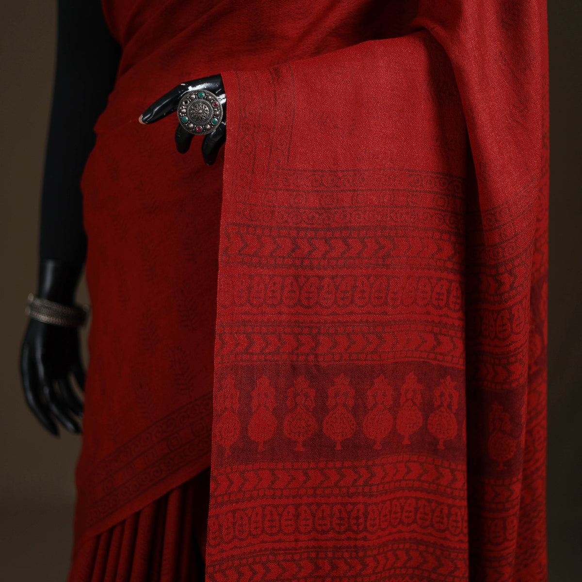 Handwoven Merino Wool Natural Dyed Hand Block Print Bagh Saree 01