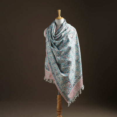 Floral Sanganeri Print Pure Merino Wool Handwoven Shawl 33