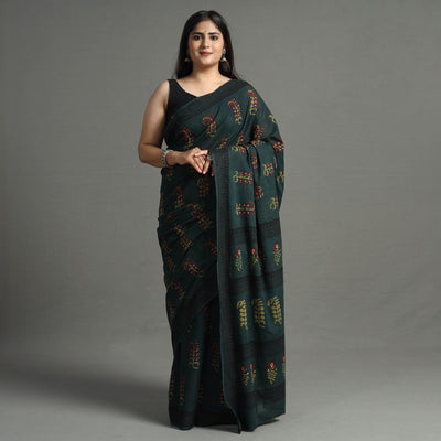 Green - Nandana Dabu Block Printed Mul Cotton Saree 01