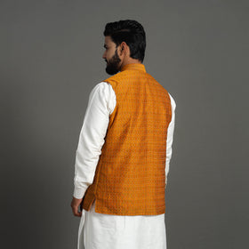 Buy Brown Silk Cotton Pochampally Ikat Nehru Jacket