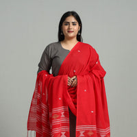 Red - Handloom Cotton Burdwan Jamdani Dupatta 10