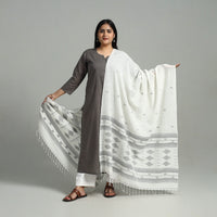 White - Handloom Cotton Burdwan Jamdani Dupatta 11