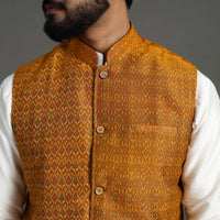 Brown - Silk Cotton Handwoven Pochampally Ikat Nehru Jacket 08