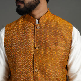 Buy Brown Silk Cotton Pochampally Ikat Nehru Jacket