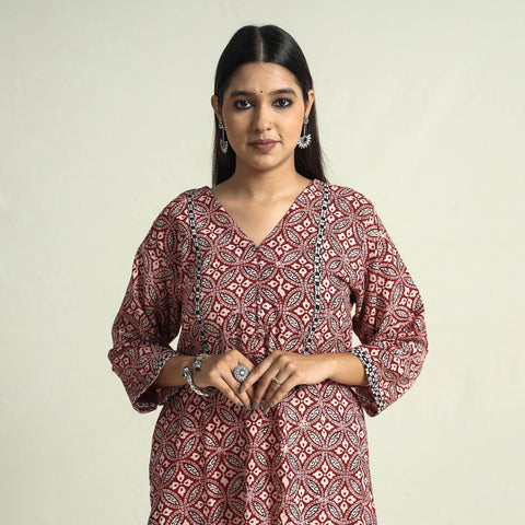 Buy Block Print Cotton Straight Bagh Kurta For Women