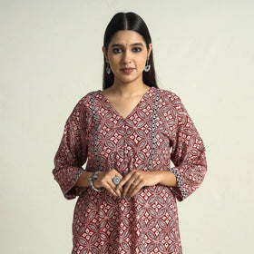 Buy Block Print Cotton Straight Bagh Kurta For Women