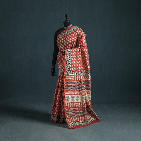Bagru Hand Block Print Natural Dyed Mulberry Silk Saree 20
