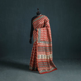 Bagru Hand Block Print Natural Dyed Mulberry Silk Saree 20