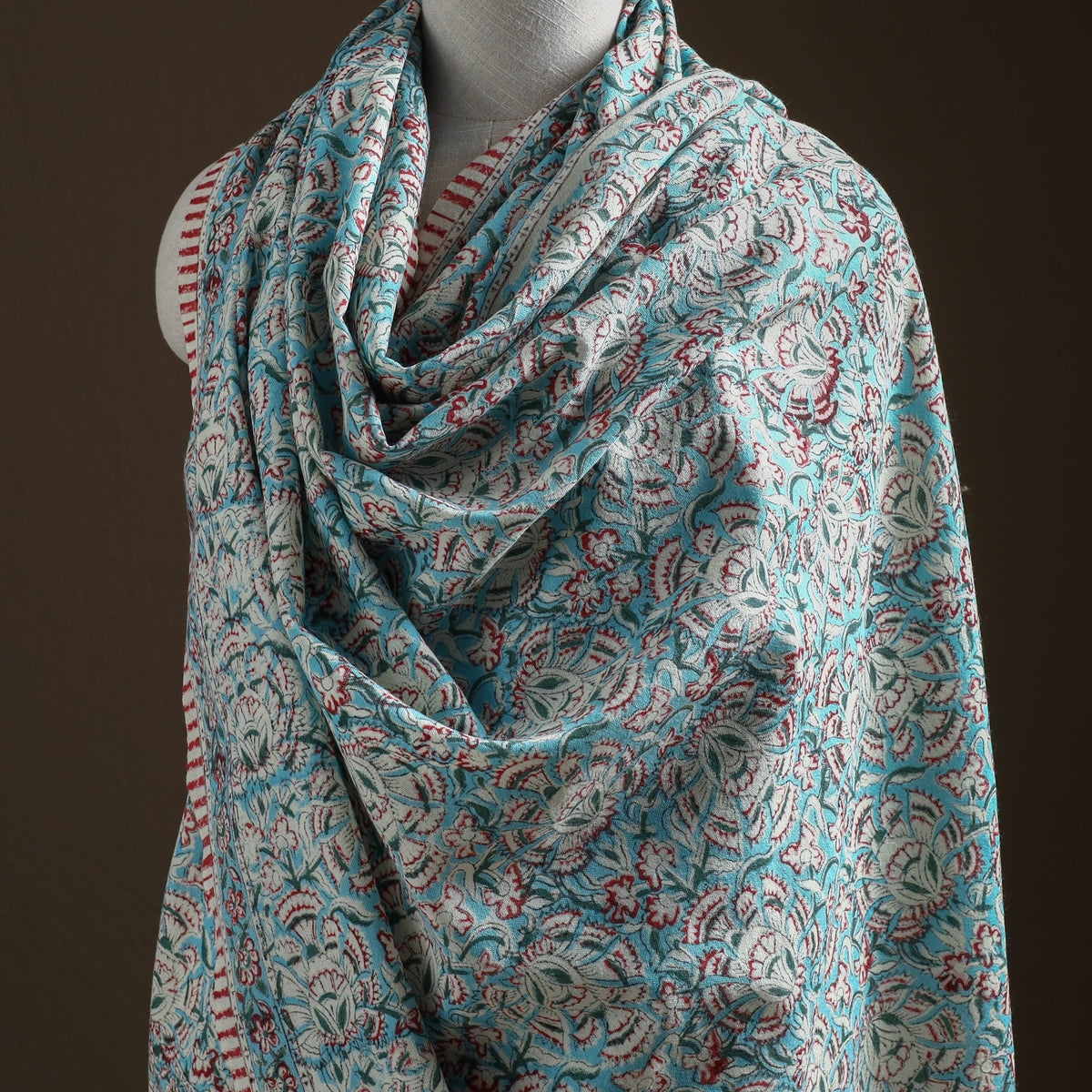Floral Sanganeri Print Pure Merino Wool Handwoven Shawl 33