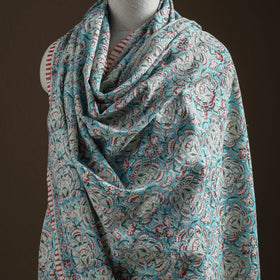 Floral Sanganeri Print Pure Merino Wool Handwoven Shawl 33