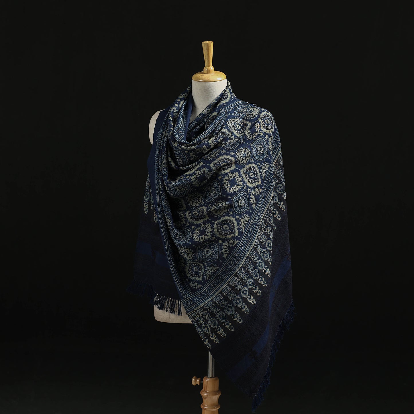Kutch Handwoven Ajrakh Hand Block Print Merino Wool Shawl  46