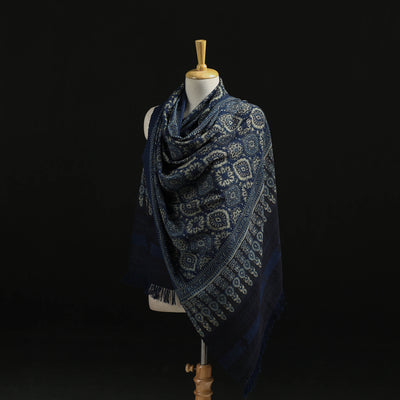 Kutch Handwoven Ajrakh Hand Block Print Merino Wool Shawl  46