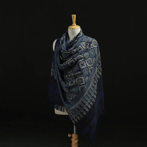 Kutch Handwoven Ajrakh Hand Block Print Merino Wool Shawl  46