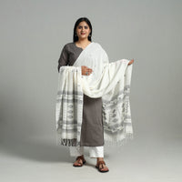 White - Handloom Cotton Burdwan Jamdani Dupatta 11