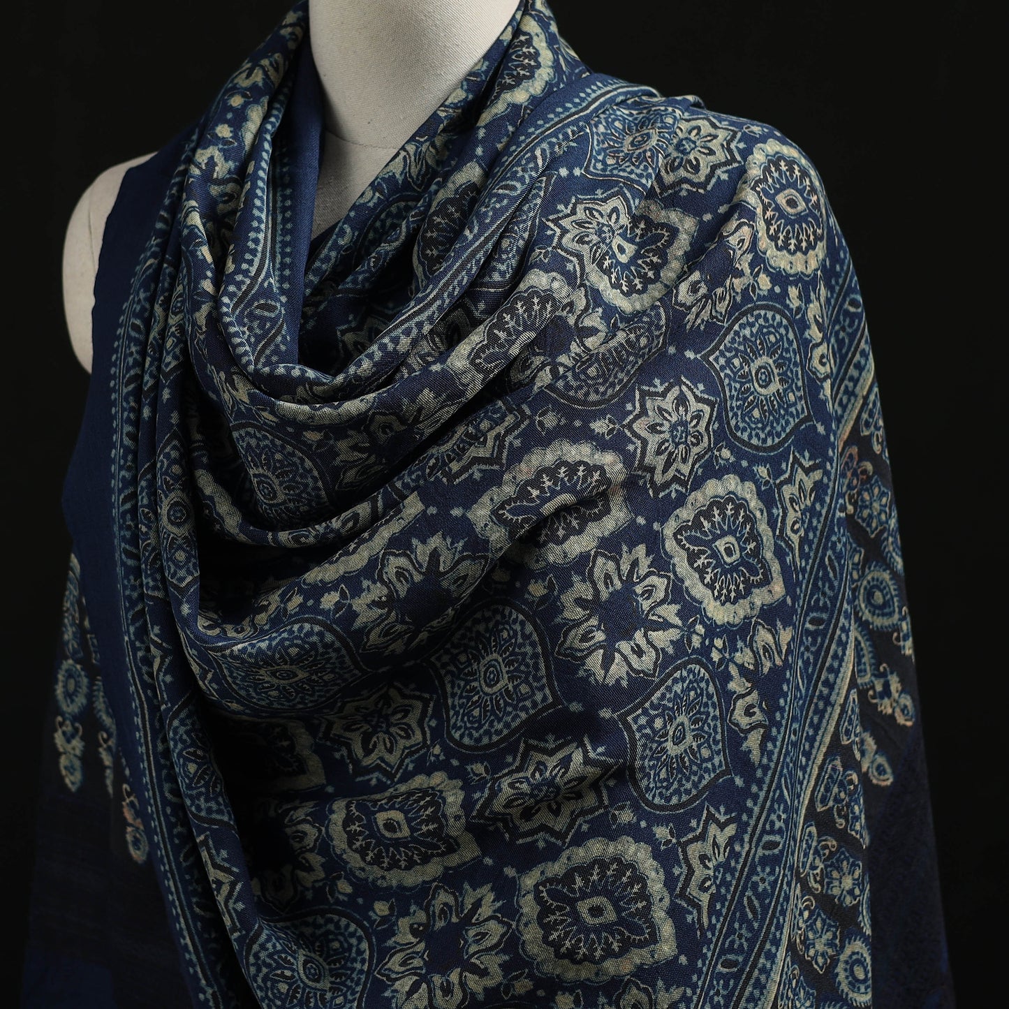 Kutch Handwoven Ajrakh Hand Block Print Merino Wool Shawl  46
