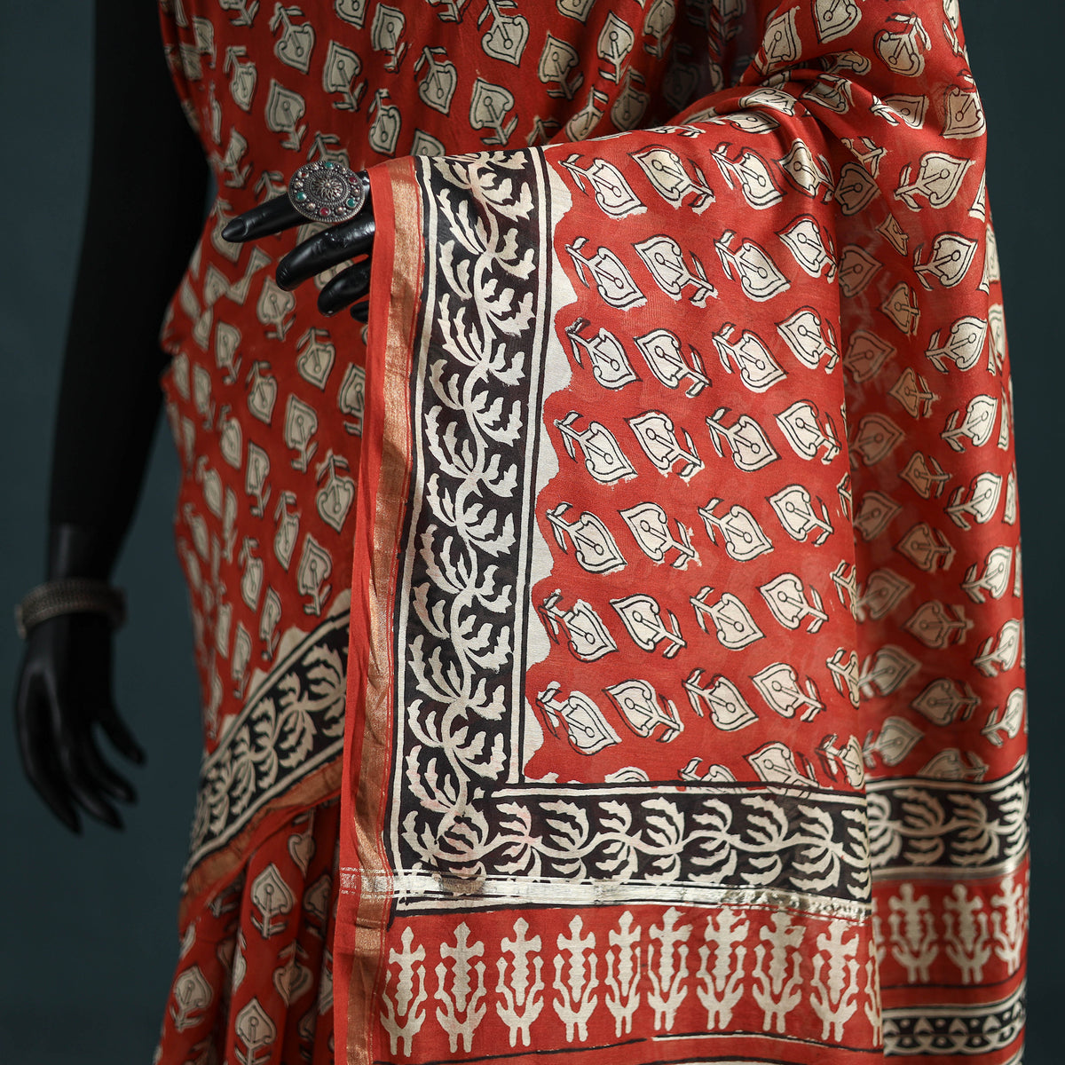 Bagru Hand Block Print Natural Dyed Mulberry Silk Saree 20