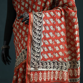 Bagru Hand Block Print Natural Dyed Mulberry Silk Saree 20