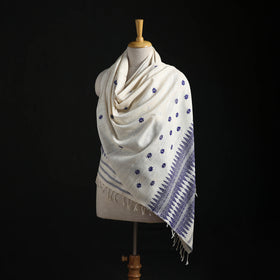 White - Handspun Handwoven Pure Eri Silk Aari Hand Embroidered Shawl of Assam 16