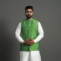 Buy Green Silk Cotton Pochampally Ikat Nehru Jacket