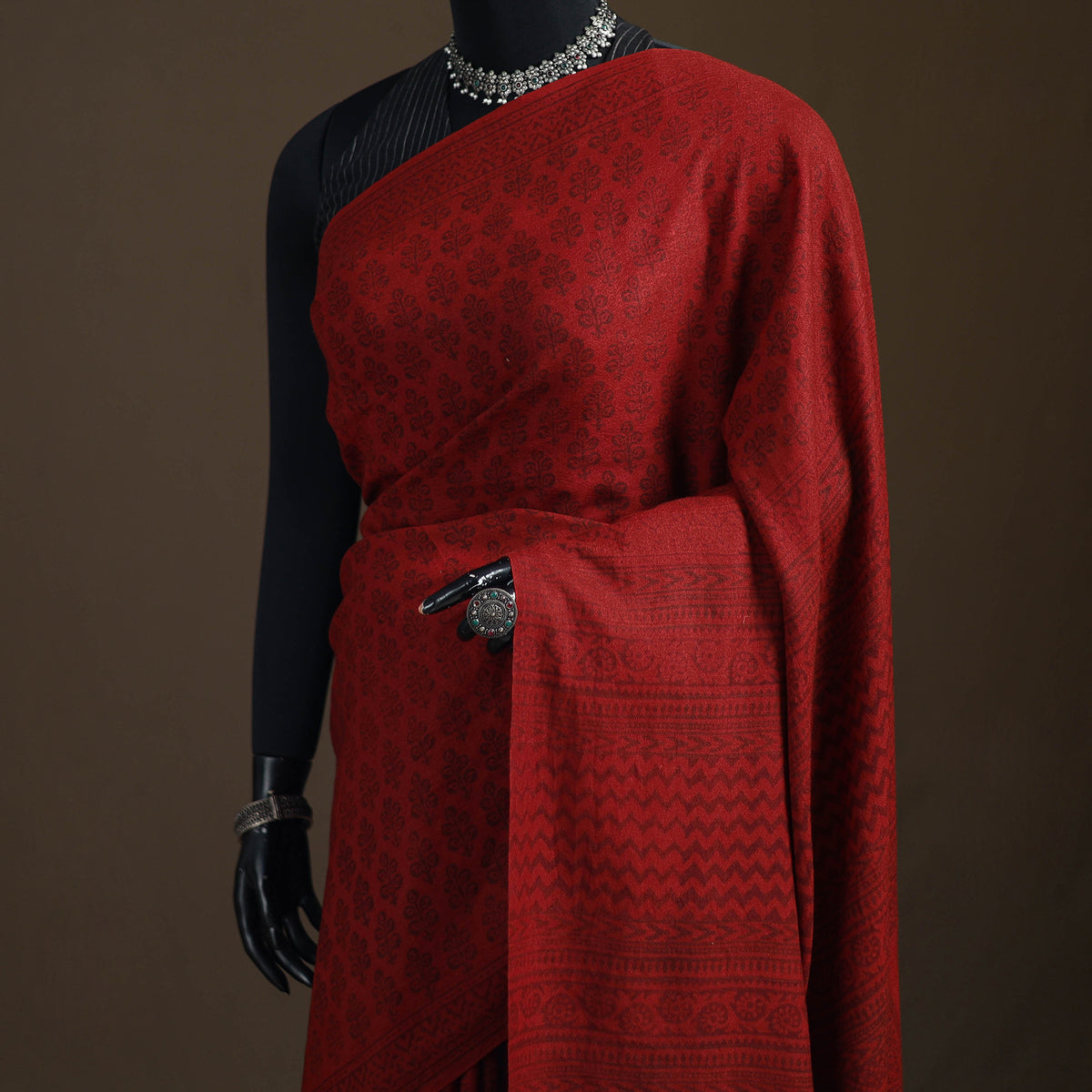 Handwoven Merino Wool Natural Dyed Hand Block Print Bagh Saree 02