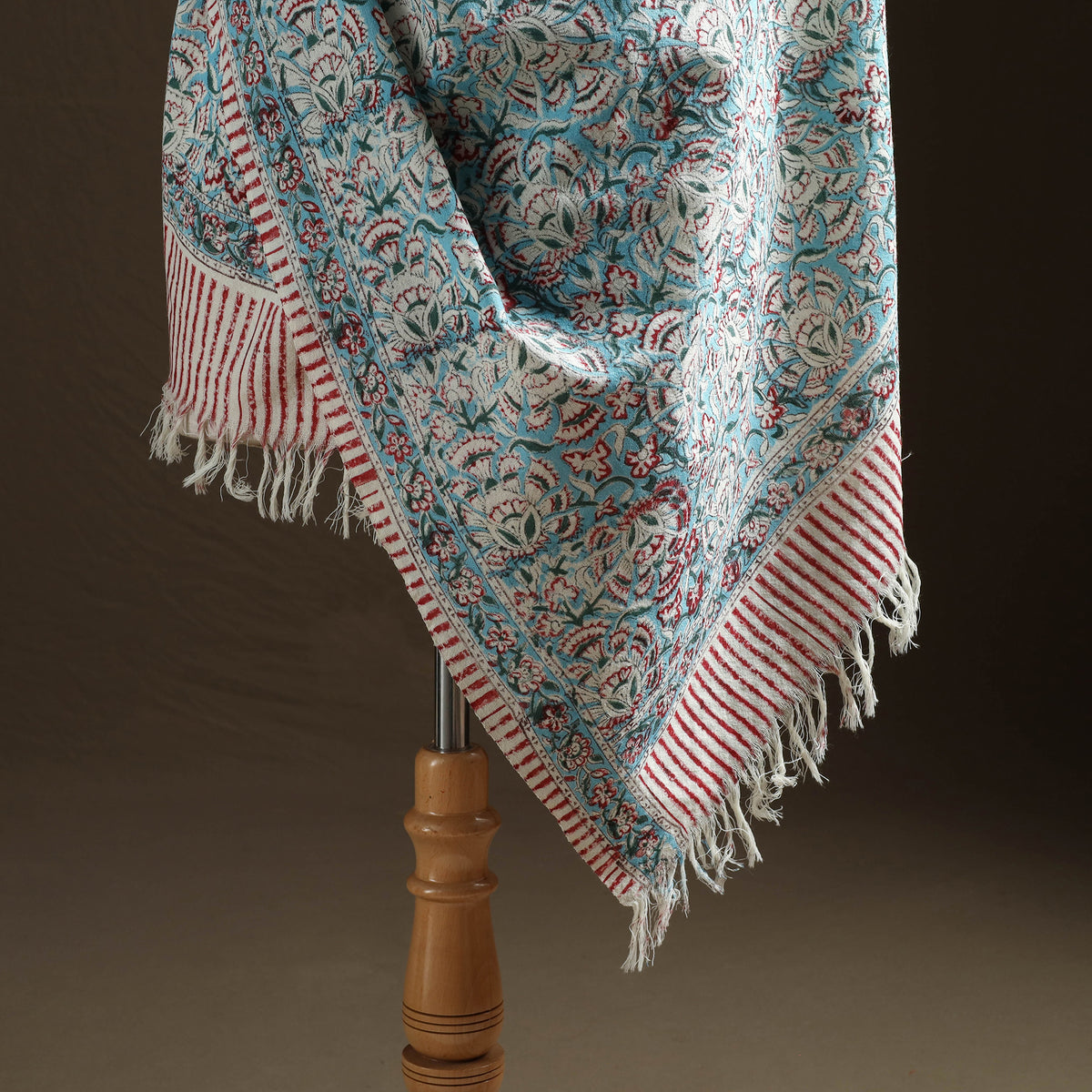 Floral Sanganeri Print Pure Merino Wool Handwoven Shawl 33