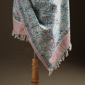 Floral Sanganeri Print Pure Merino Wool Handwoven Shawl 33