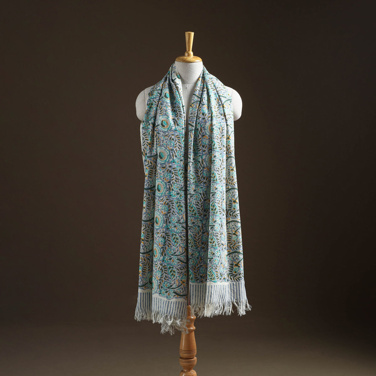 Floral Sanganeri Print Pure Merino Wool Handwoven Shawl 34