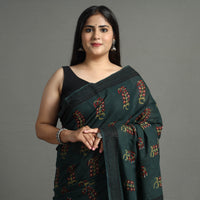 Green - Nandana Dabu Block Printed Mul Cotton Saree 01