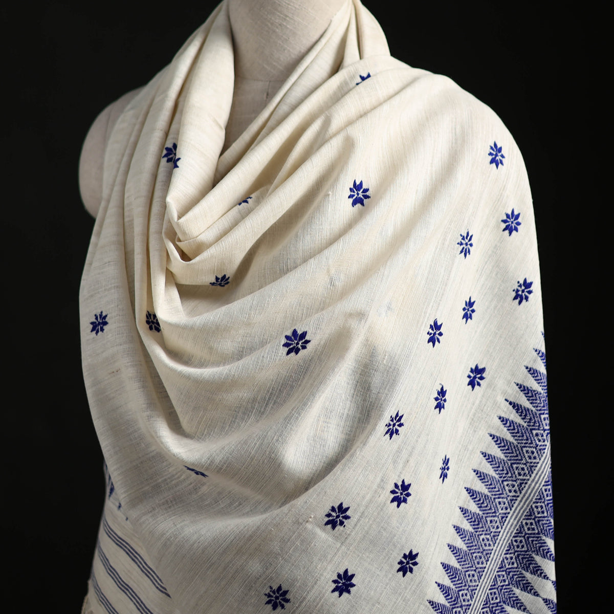 White - Handspun Handwoven Pure Eri Silk Aari Hand Embroidered Shawl of Assam 16