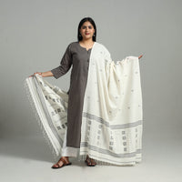 White - Handloom Cotton Burdwan Jamdani Dupatta 12