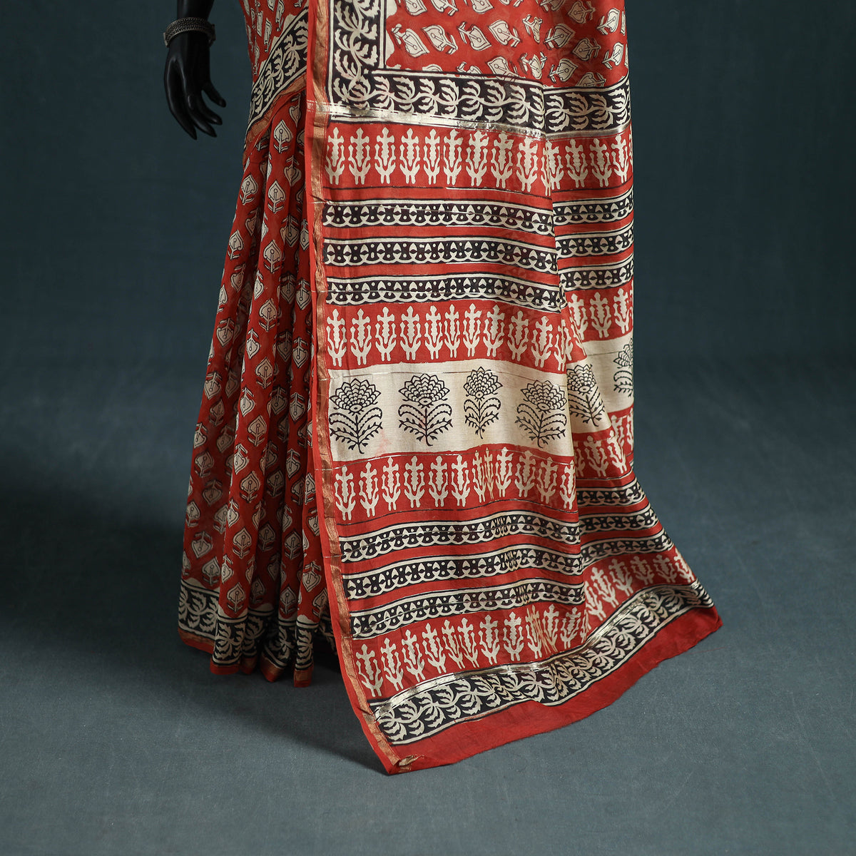 Bagru Hand Block Print Natural Dyed Mulberry Silk Saree 20