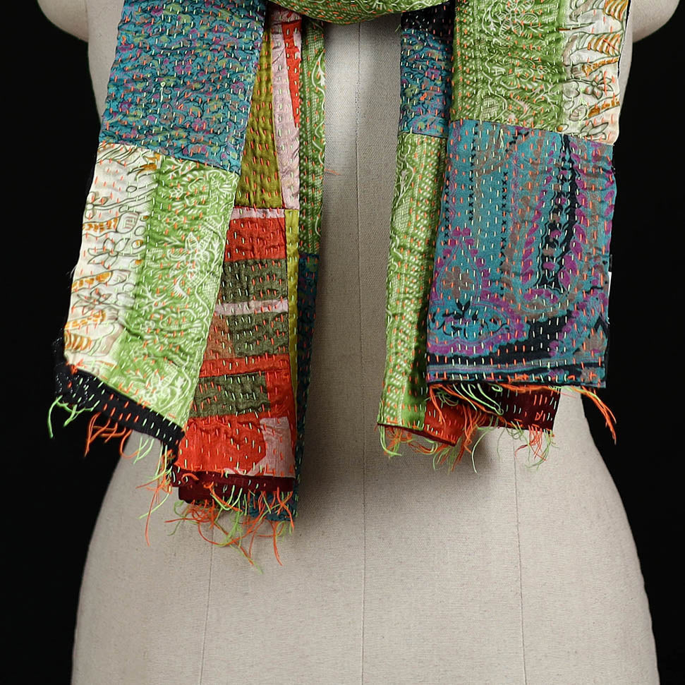 Bengal Kantha Handwork Patchwork Reversible Silk Stole 362