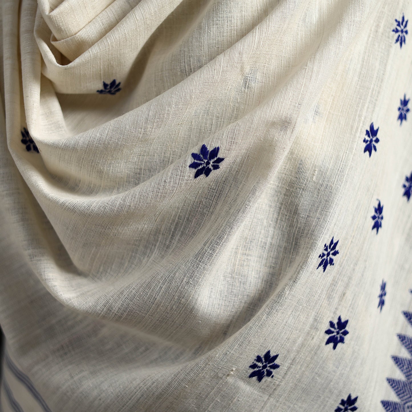 White - Handspun Handwoven Pure Eri Silk Aari Hand Embroidered Shawl of Assam 16