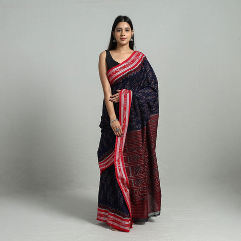 Blue - Ikat Weave Handloom Cotton Sambalpuri Saree 18