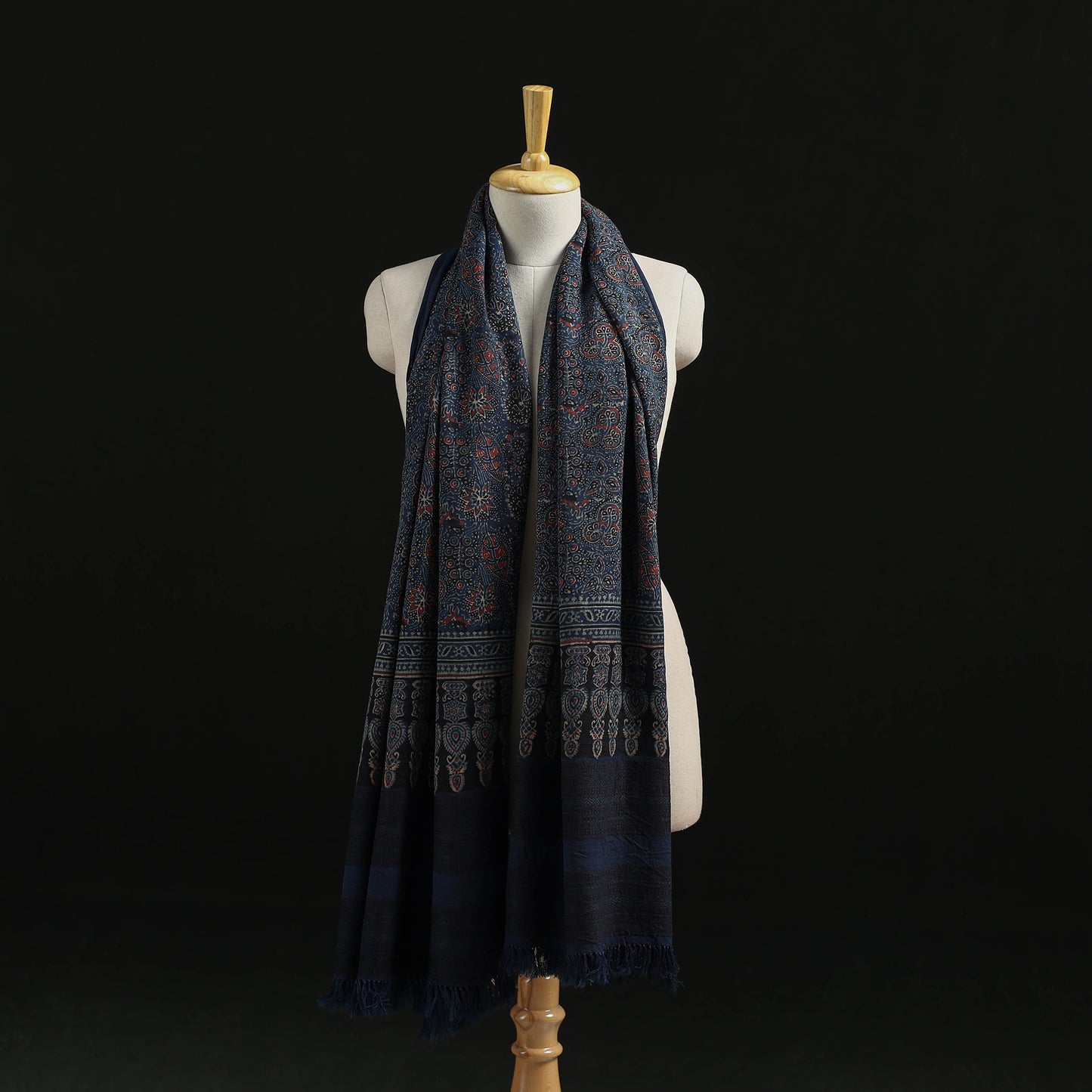 Kutch Handwoven Ajrakh Hand Block Print Merino Wool Shawl  47
