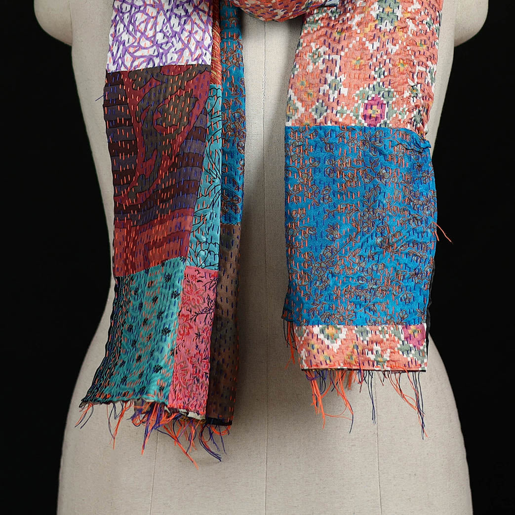 Bengal Kantha Handwork Patchwork Reversible Silk Stole 363