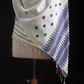 White - Handspun Handwoven Pure Eri Silk Aari Hand Embroidered Shawl of Assam 16