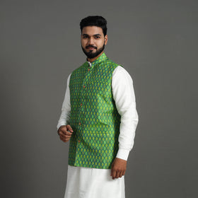 Buy Green Silk Cotton Pochampally Ikat Nehru Jacket