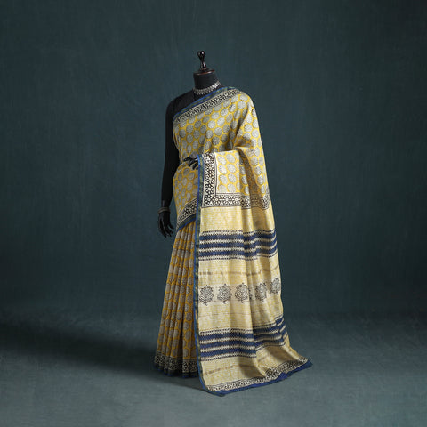 Bagru Hand Block Print Natural Dyed Mulberry Silk Saree 21
