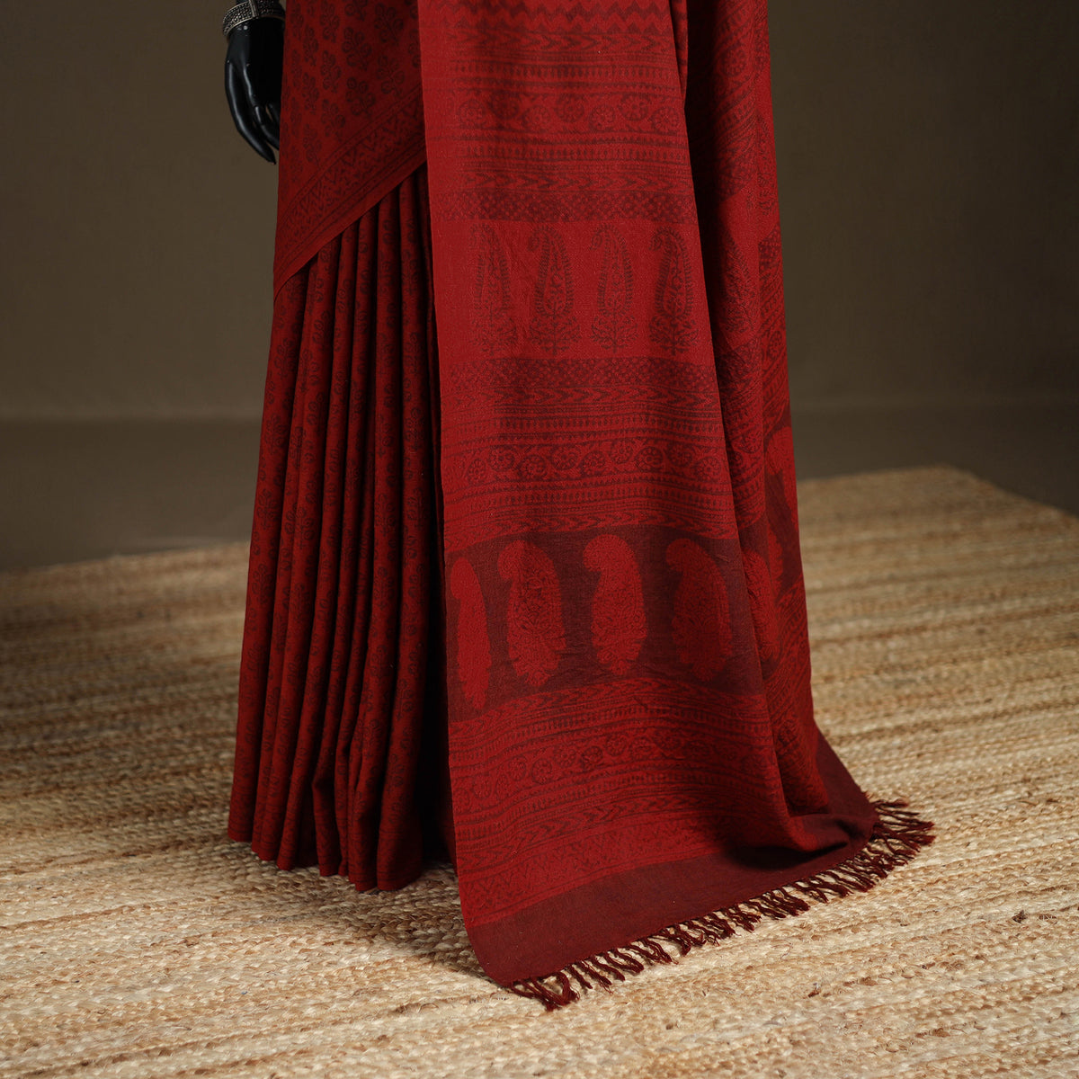 Handwoven Merino Wool Natural Dyed Hand Block Print Bagh Saree 02