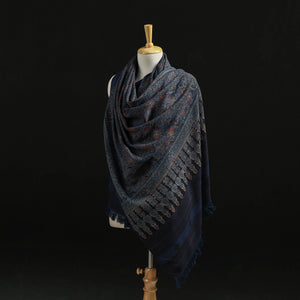 Blue - Kutch Handwoven Ajrakh Hand Block Print Merino Wool Shawl  47