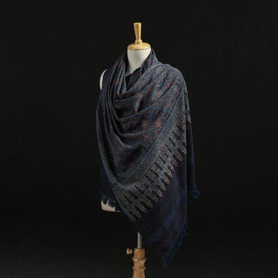 Kutch Handwoven Ajrakh Hand Block Print Merino Wool Shawl  47