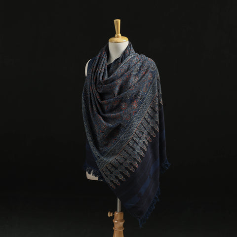 Kutch Handwoven Ajrakh Hand Block Print Merino Wool Shawl  47