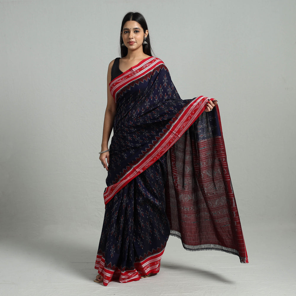 Blue - Ikat Weave Handloom Cotton Sambalpuri Saree 18