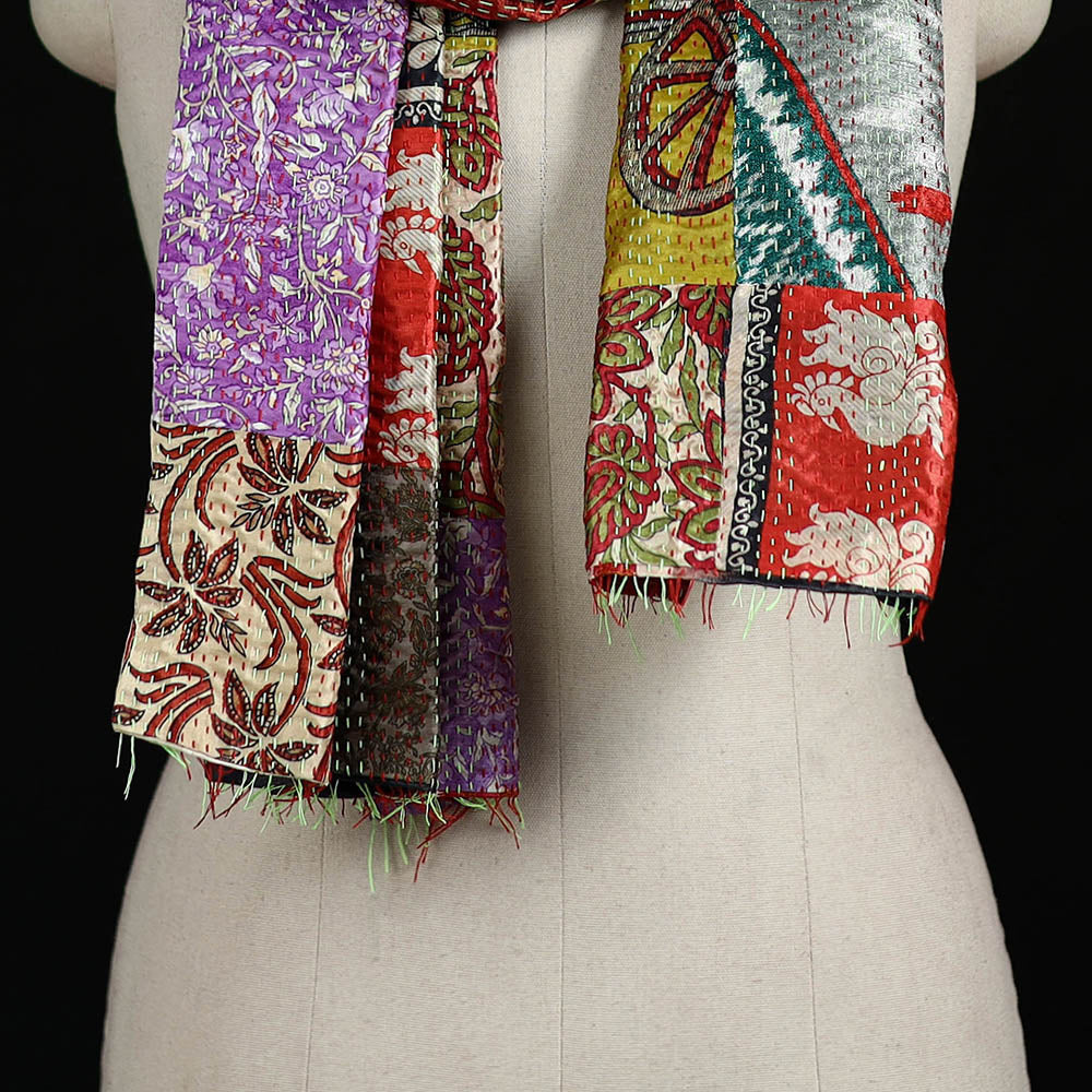 Bengal Kantha Handwork Patchwork Reversible Silk Stole 364