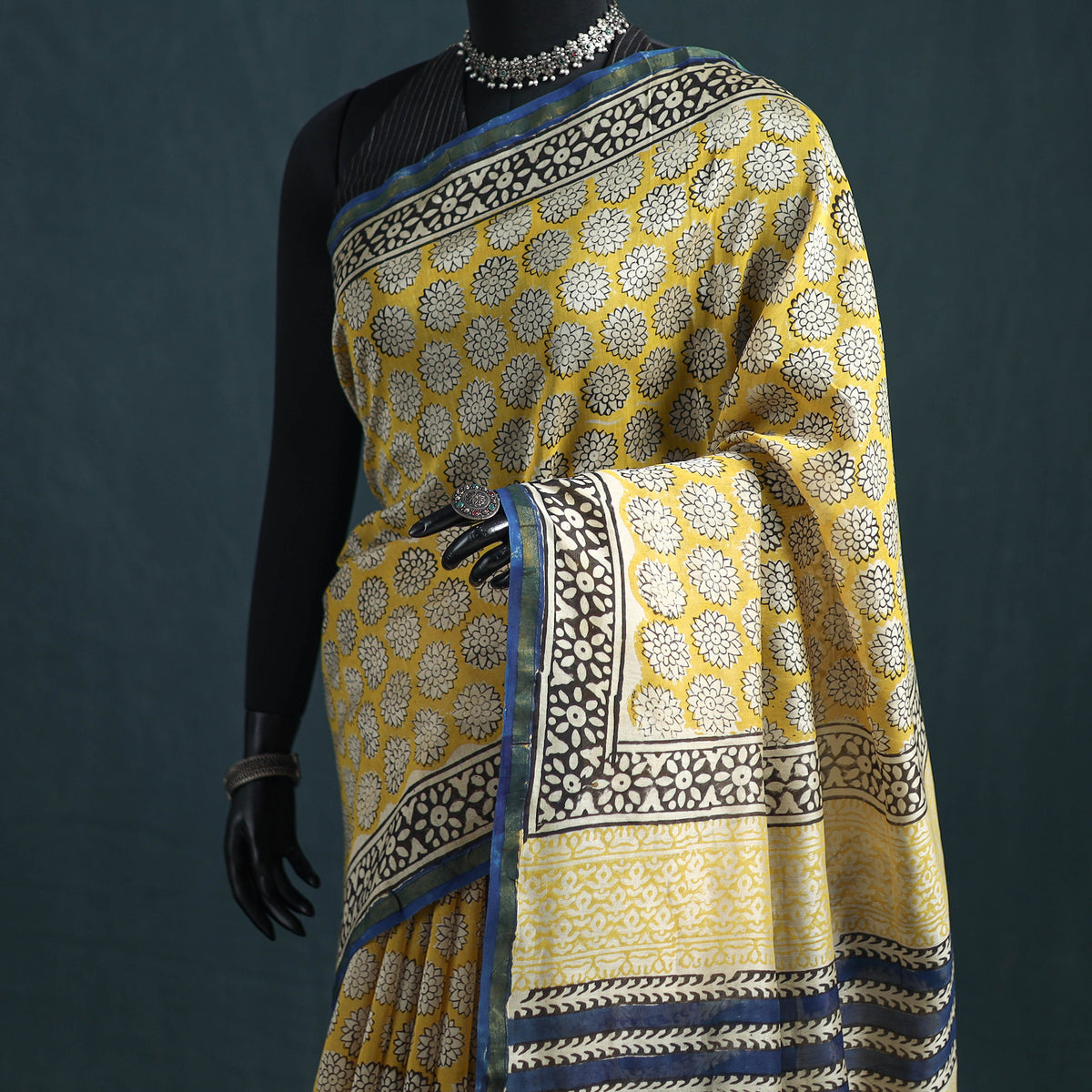 Bagru Hand Block Print Natural Dyed Mulberry Silk Saree 21