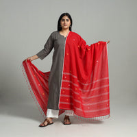 Red - Handloom Cotton Burdwan Jamdani Dupatta 13